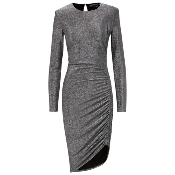 Veronica Beard Cyrus Metallic Lurex Side Ruch Dress Gunmetal Size XL - Picture 5 of 13